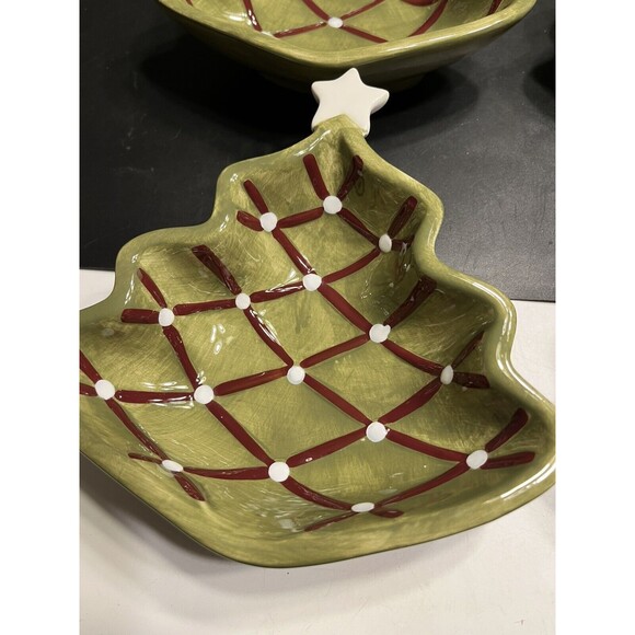 Pottery Barn Seasons Greetings Christmas Tree Candy Nut Bowl Dish Set Of 4 - Picture 4 of 16